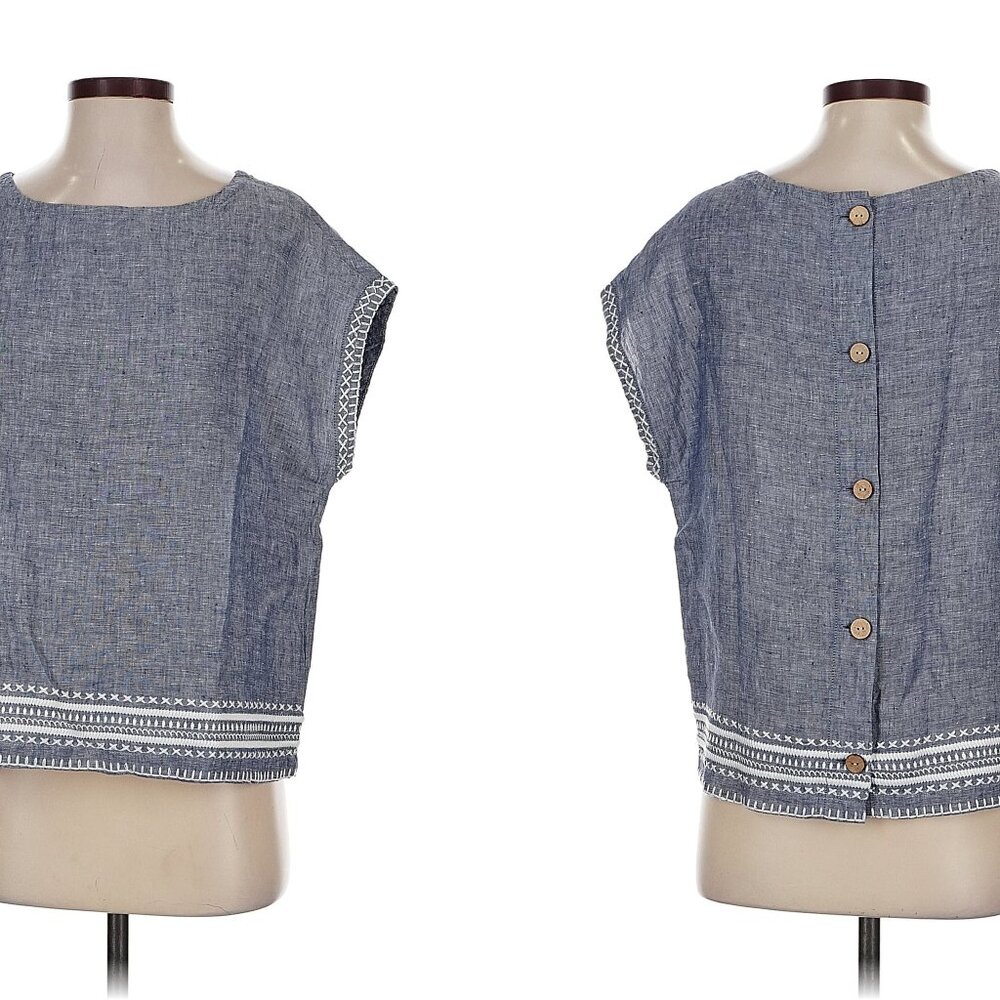 Sigrid Olsen Short Sleeve Button Back Linen Top (… - image 1